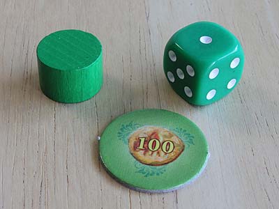 Die Burgen von Burgund - Spielstein, Würfel und Siegpunktscheibe