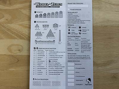 Im Wandel der Zeiten - Das Würfelspiel - Bronzezeit - Wertungsbogen