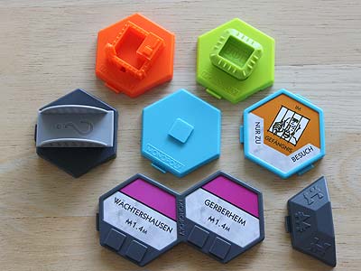 Monopoly - U-Build - Stadtteilfeld, Brücke, Bahnhof, Störgebäude und Bonusgebäude