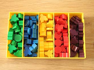 Nations - 5-Fächer-Box von Conrad für Scheiben und Arbeiter pro Spielerfarbe
